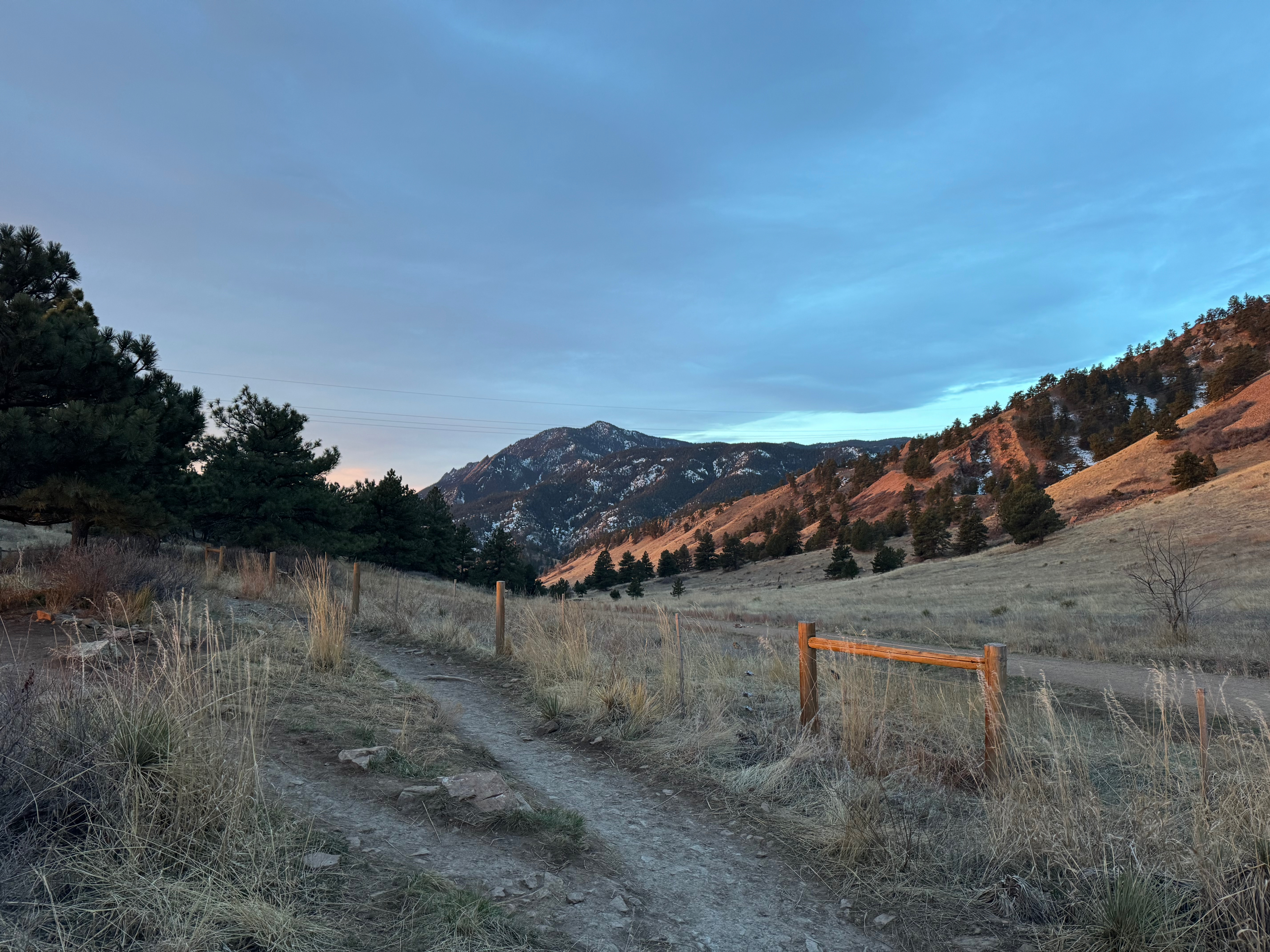 Facing south down Sanitas Valley from Dakota Ridge. Taken March 2024