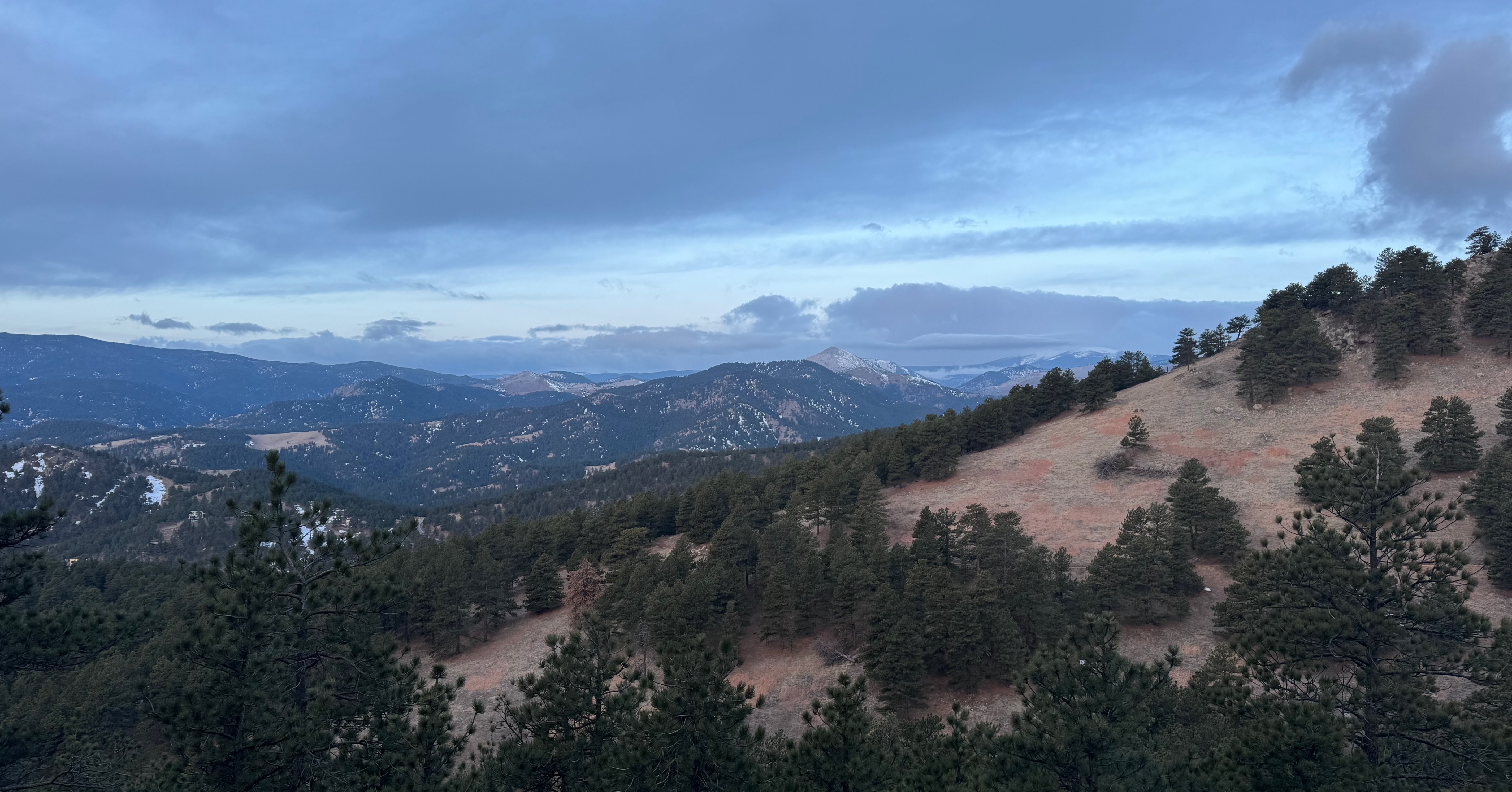 Looking west into the mountains from the Lion&rsquo;s Lair Trail. Taken March 2024